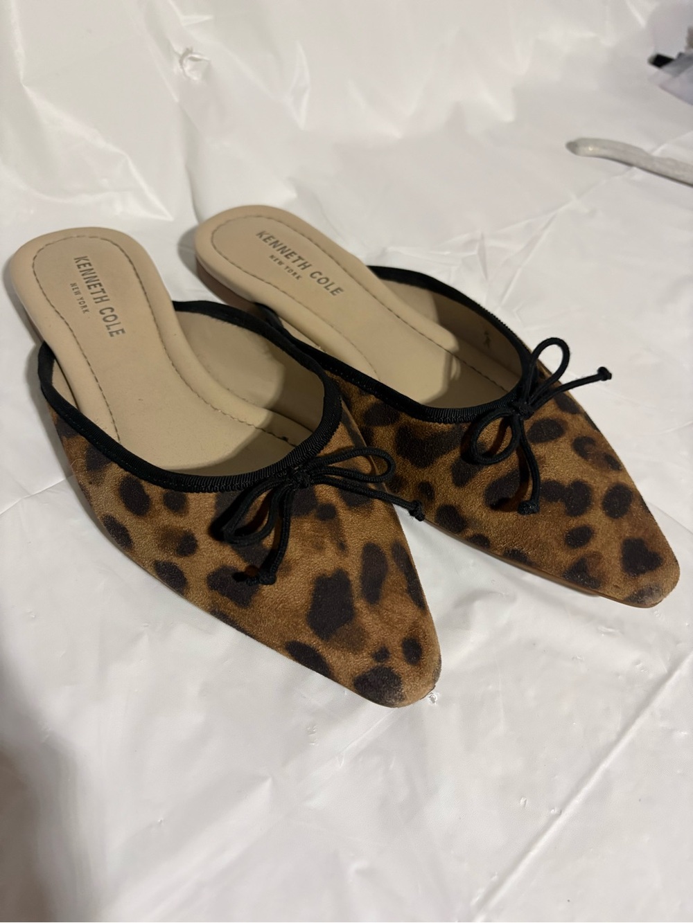 Kenneth Cole Leopard-Print Pointed Slip-On Mules in Brown and Black
